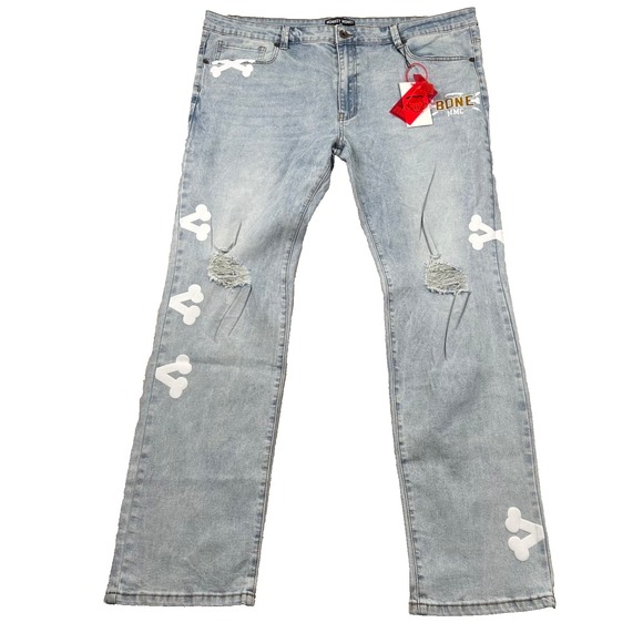 Monkey Money Jeans Mens 42 (Fits 43x33) Streetwear Y2K Hype MMC Bone Distress